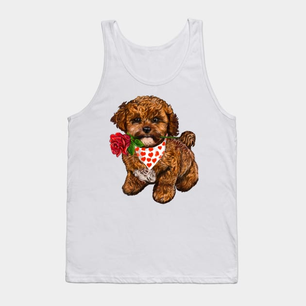 The Best Valentine’s Day Gift ideas, cavalier king charles spaniel Cute puppy dog with love heart sweetheart with red rose in its mouth. Cavapoochon Cavapoo dog Valentine’s Day Tank Top by Artonmytee